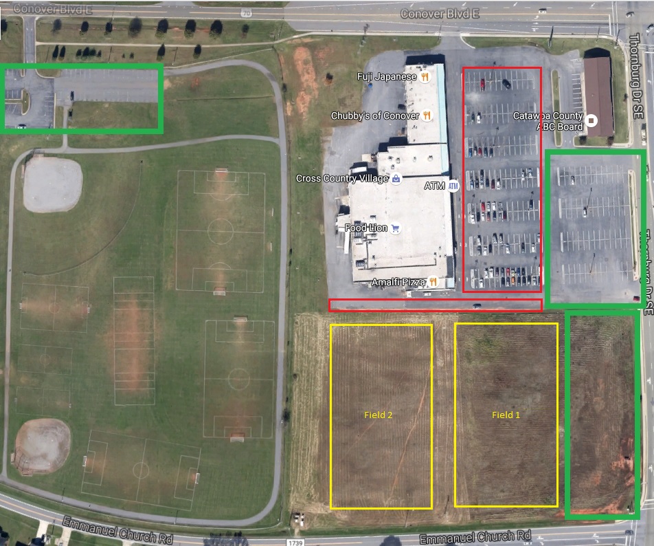 Map for parking at the Anna Brooks Fields